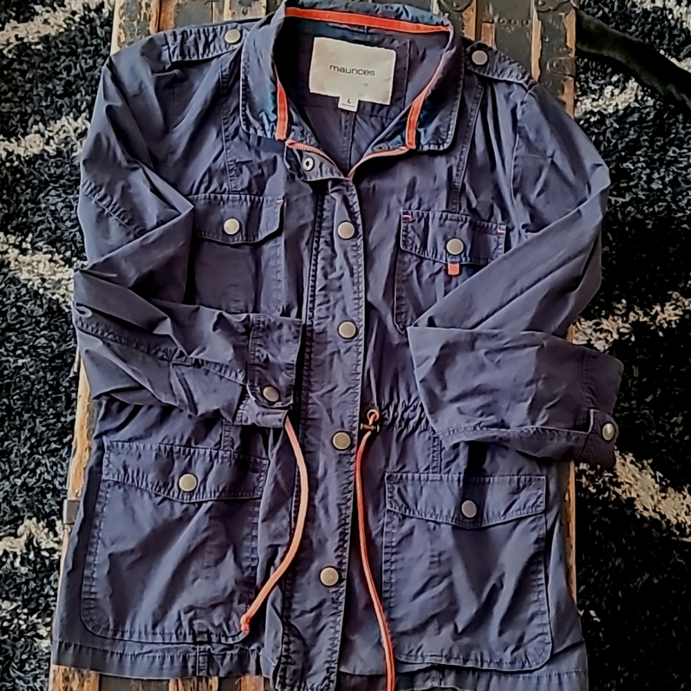 Navy blue with orange accents maurices utility jacket LG